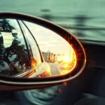 car, travel, transport, the vehicle, lit, the sun, sunset, mirror, sun, evening, sky, street mirror, twilight, poland, west, bridge, route, way, car wallpapers, the rays, auto, landscape, nature, view, highway, tourism, expedition, polish road, horizontal, traffic, car mirror, on the way