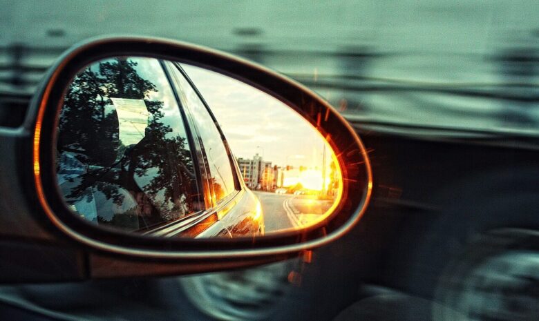 car, travel, transport, the vehicle, lit, the sun, sunset, mirror, sun, evening, sky, street mirror, twilight, poland, west, bridge, route, way, car wallpapers, the rays, auto, landscape, nature, view, highway, tourism, expedition, polish road, horizontal, traffic, car mirror, on the way