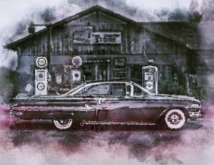 car, vintage, classic, custom, collector, chevy, chevrolet, impala, sixties, vehicle, gas station, digital manipulation, photo art, vintage, chevy, chevy, impala, impala, impala, impala, impala, gas station, gas station, photo art